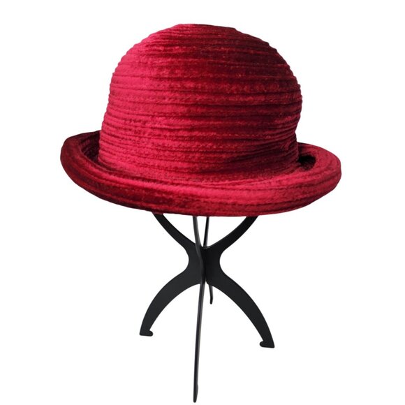 Womens Wine Color 100% Polyester Roll-up Brim Special Occasion/Costume Cloche Ha - Picture 2 of 5